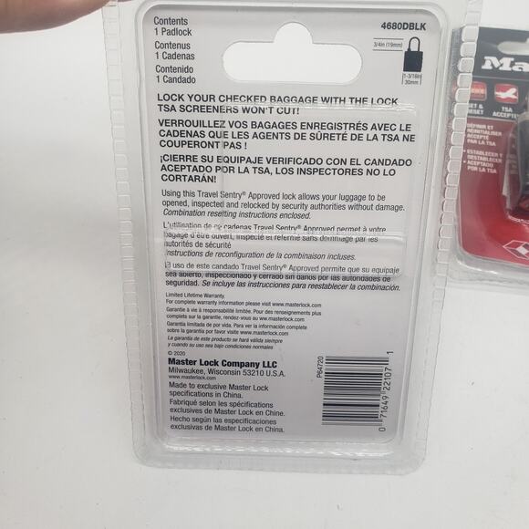 Lot Of 2 Master Locks 4680DBLK TSA-Approved Luggage Lock. 1 Sealed, 1 New Opened - Picture 4 of 7